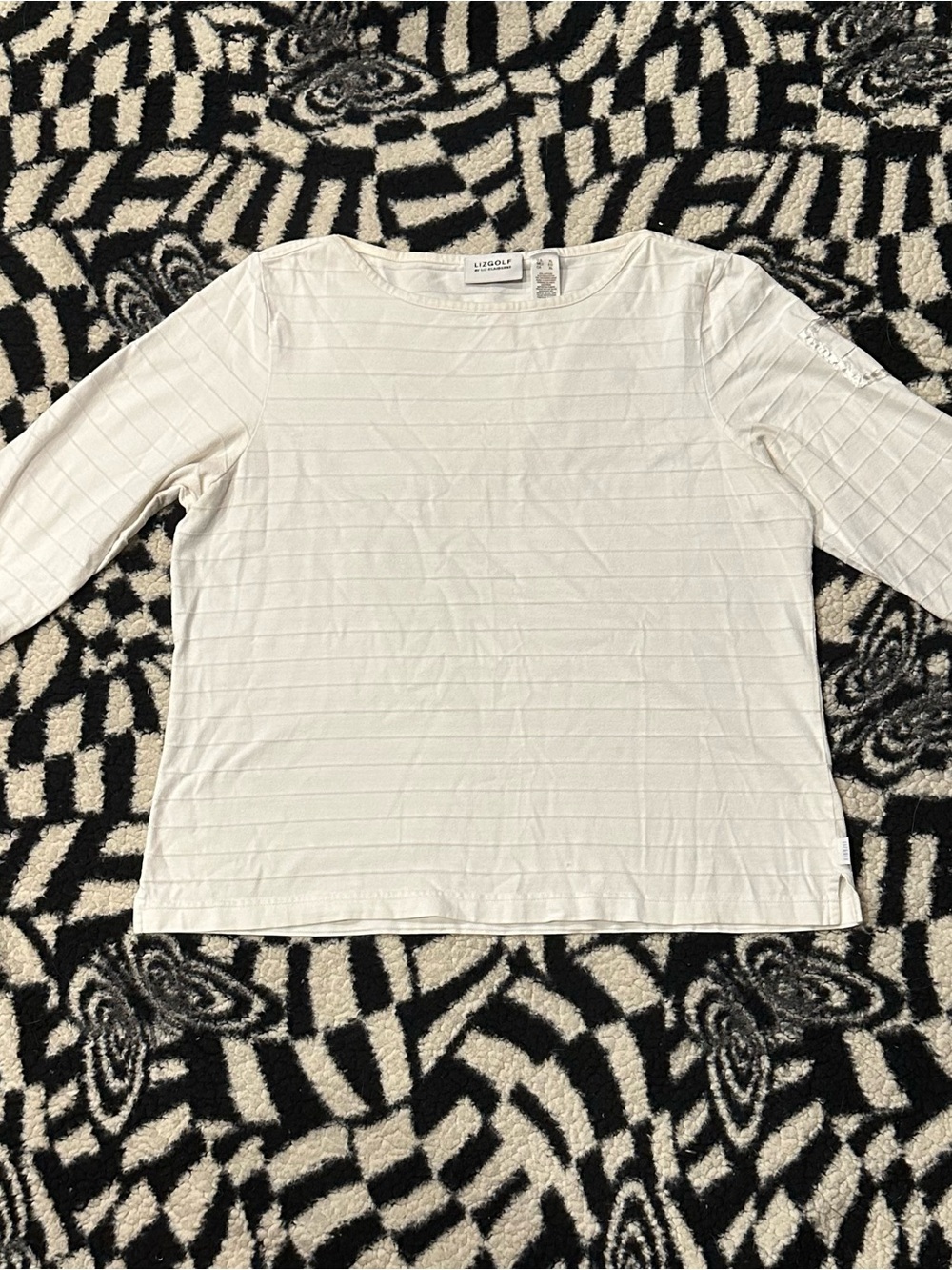 Liz Claiborne White Textured Stripe Long Sleeve Tee